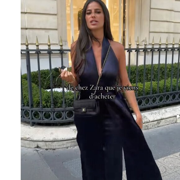 Zara ZW Collection Satin Halter Dress NWT Dark Navy Blogger Size Medium - Picture 8 of 16